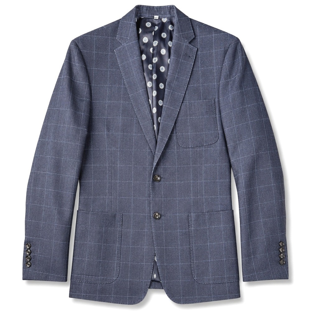 Murano Baird McNutt Linen Blazer Men's M Blue Windowpane Slim Sport Coat *Flawed